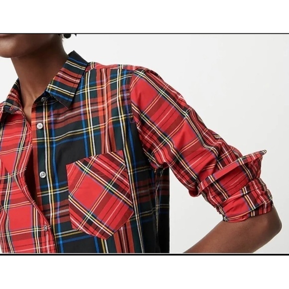 J Crew Womens Sz 2 Red Plaid Tartan Classic-Fit Boy Button Down Shirt Top - Picture 3 of 13